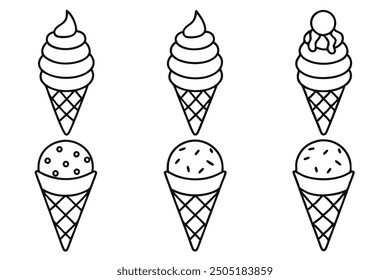 Ice Cream Cone line art delicious cone filled with a creamy scoop