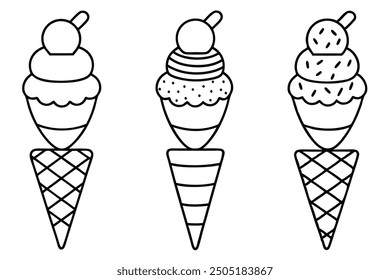 Ice Cream Cone line art classic cone with a scoop of delight