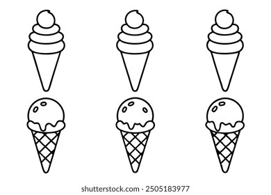 Ice Cream Cone line art creamy scoop atop a crunchy waffle cone