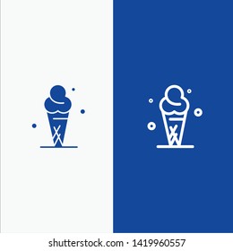 Ice Cream, Cream, Ice, Cone Line and Glyph Solid icon Blue banner Line and Glyph Solid icon Blue banner