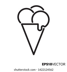 Ice cream cone line icon. Outline symbol of dairy products and refreshment. Sweet food flat vector illustration.