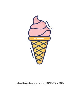 Ice cream cone Line Icon Isolated On White Background