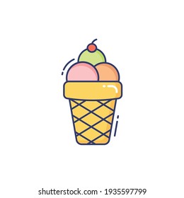 Ice cream cone Line Icon Isolated On White Background