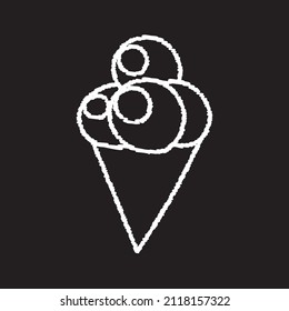 Ice cream cone line Icon design, white chalk. Draw a picture on the blackboard.