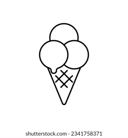 Ice cream cone line icon. Coloring book for children. Vector illustration in outline style.