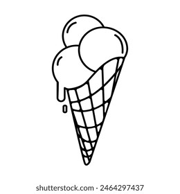 Ice cream cone line icon, logo, emblem design on white background.Summer dessert.Vector illustration of ice cream outline style drawing
