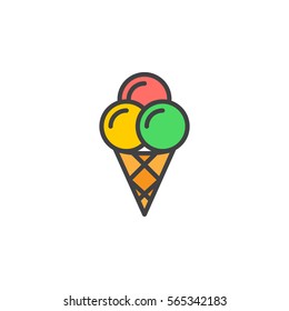 Ice cream cone line icon, filled outline vector sign, linear colorful pictogram isolated on white. Symbol, logo illustration