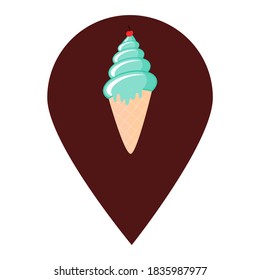 Ice cream cone location map pin pointer icon. Element of map point for mobile concept and web apps. Icon for website design and app development. Premium ice cream shop, ice store icon sign.