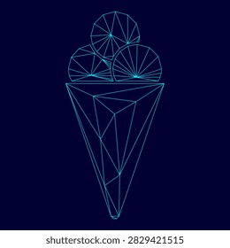 Ice cream cone low poly triangulation triangulated polygonal electric cyan blue vibrant aqua neon color vector illustration image outline contour line style