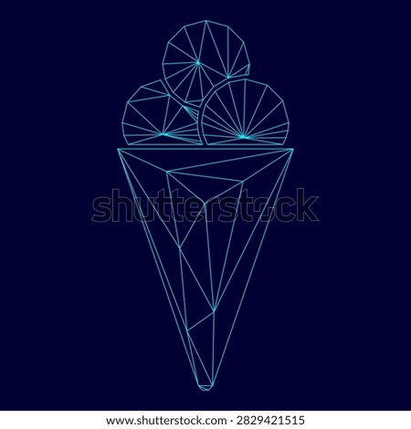 Ice cream cone low poly triangulation triangulated polygonal electric cyan blue vibrant aqua neon color vector illustration image outline contour line style