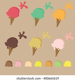 Ice cream cone with many kind of color such as strawberry sherbet,lemon,vanilla,chocolate,strawberry, matcha and there is color pallete to change the color