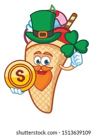 ice cream cone mascot character design with gren hat