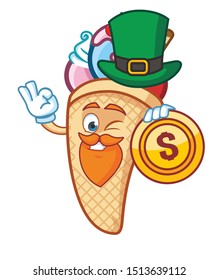 ice cream cone mascot character design with gren hat