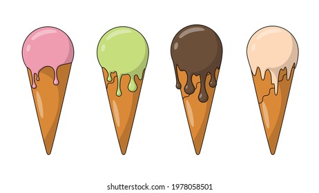 ice cream cone melted mint vanilla pink chocolate white color shades 3d