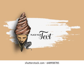 Ice Cream cone with men face, Hand Drawn Sketch Vector illustration.