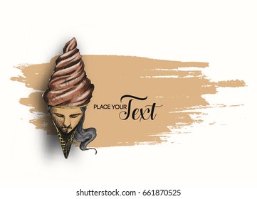 Ice Cream cone with men face, Hand Drawn Sketch Vector illustration.