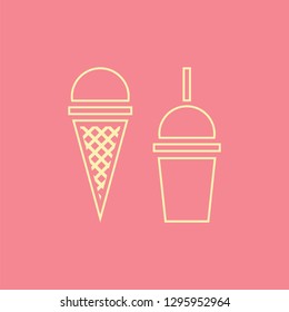 ice cream cone and milkshake icon. vector illustration on pink background