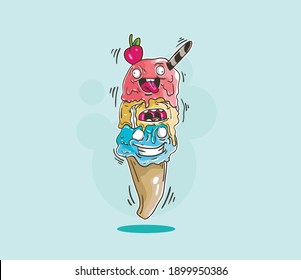 Ice cream Cone Monster Vector illustration.