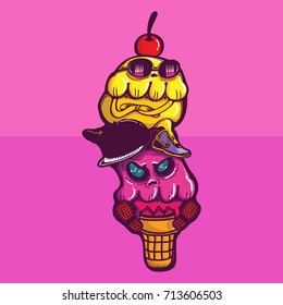 Ice cream Cone Monster Vector illustration.
