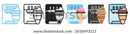 Ice Cream cone multi style, mini illustration icon set. outline, flat, glyph, line color, UI, UX, app and web, digital or print. vector EPS 10 related to street food, food festival.