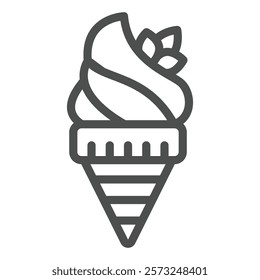 Ice cream cone with nuts line icon, sweets dairy concept. Vector graphics. Sweet icecream in waffle cone sign on white background, outline style icon for mobile or web design