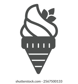 Ice cream cone with nuts solid icon, sweets dairy concept. Vector graphics. Sweet icecream in waffle cone sign on white background, glyph style icon for mobile or web design