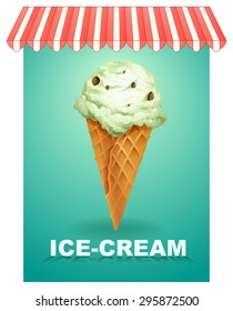 Ice cream cone on banner with text