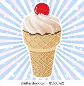 Ice cream cone on a radiant background