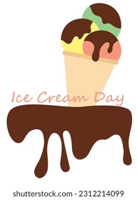 Ice cream in a cone on a white background. The inscription "Ice cream day".