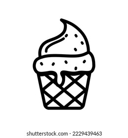 Ice cream cone with one scoop line art vector icon for apps and websites
