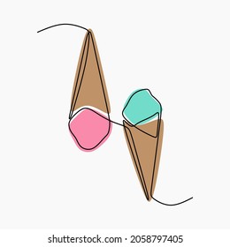 Ice cream cone oneline continuous line art