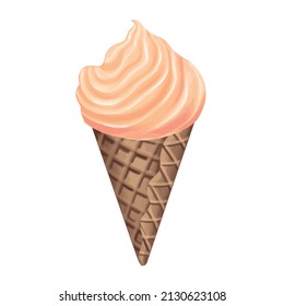  ice cream cone with orange cream on a white background 