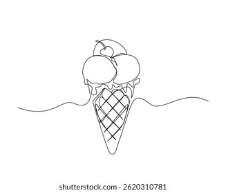 Ice cream cone outline drawing illustration. one continuous line drawing of Ice cream.
