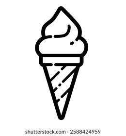 Ice Cream Cone Outline Icon Isolated On White Background