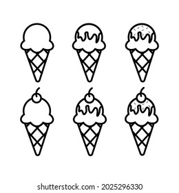 Ice cream cone outline icons set on a white background. Vector illustration. Eps 10. 