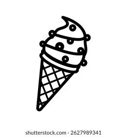 Ice Cream Cone Outline style, soft serve variant with more topping, used for sweet celebration themes and ice cream promotions.