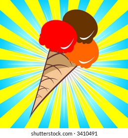 Ice cream cone over striped background