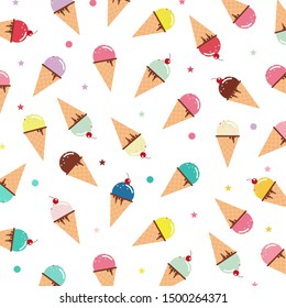 Ice cream cone pastel color pattern on white background. Vector illustration