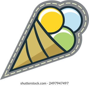 Ice cream cone patch. Summer dessert sticker