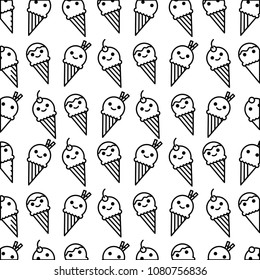 ice cream in cone pattern kawaii character