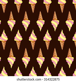 Ice cream cone  pattern on brown background EPS 10