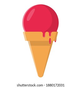 Ice cream cone with pink ball. Vector EPS10 flat icon illustration on isolated white background. 