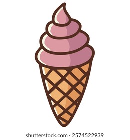 An ice cream cone with a pink scoop, perfect for summer, dessert illustrations, and sweet-themed designs