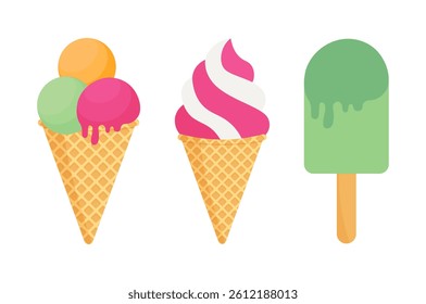 Ice cream cone popsicle dessert sweet summer snack vector