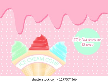 ice cream cone poster, post card, advertising, website and other. vector illustration background. It's summer time. 