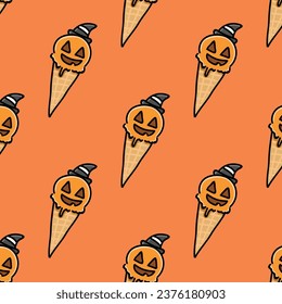 Ice Cream Cone Pumpkin Hat Tile with Orange Background