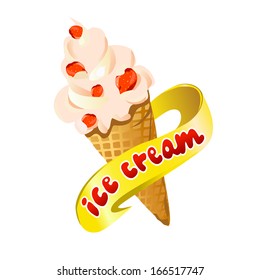 ice cream cone with ribbon. vector illustration