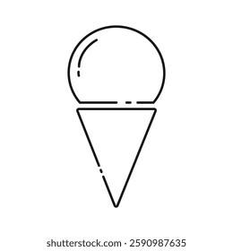 Ice cream cone Ice cream scoop in waffle triangular cup linear Icon Sticker Pictogram design concept