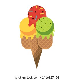 Ice cream cone with scoops vector illustration graphic design