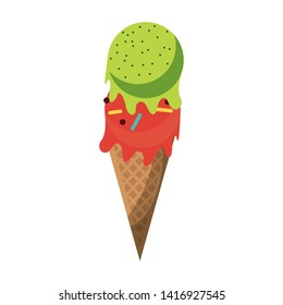 Ice cream cone with scoops vector illustration graphic design